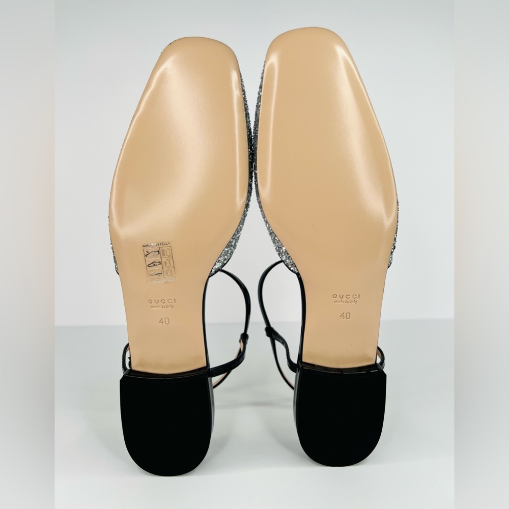 GUCCI PETITE GG SLINGBACK SILVER GLITTER PATENT CHARLOTTE FLATS SIZE EU 40 - Picture 6 of 9